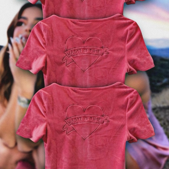 Lazy Oaf Waste of Time pink velour lounge top button cozy crop shirt RARE lolita - Picture 5 of 8